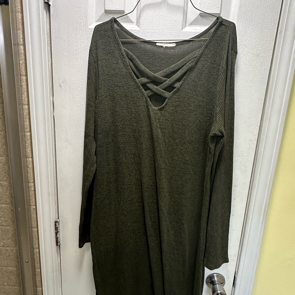 Bobbie Brooks Olive Green Long Sleeve Sweater Dress Size XL
